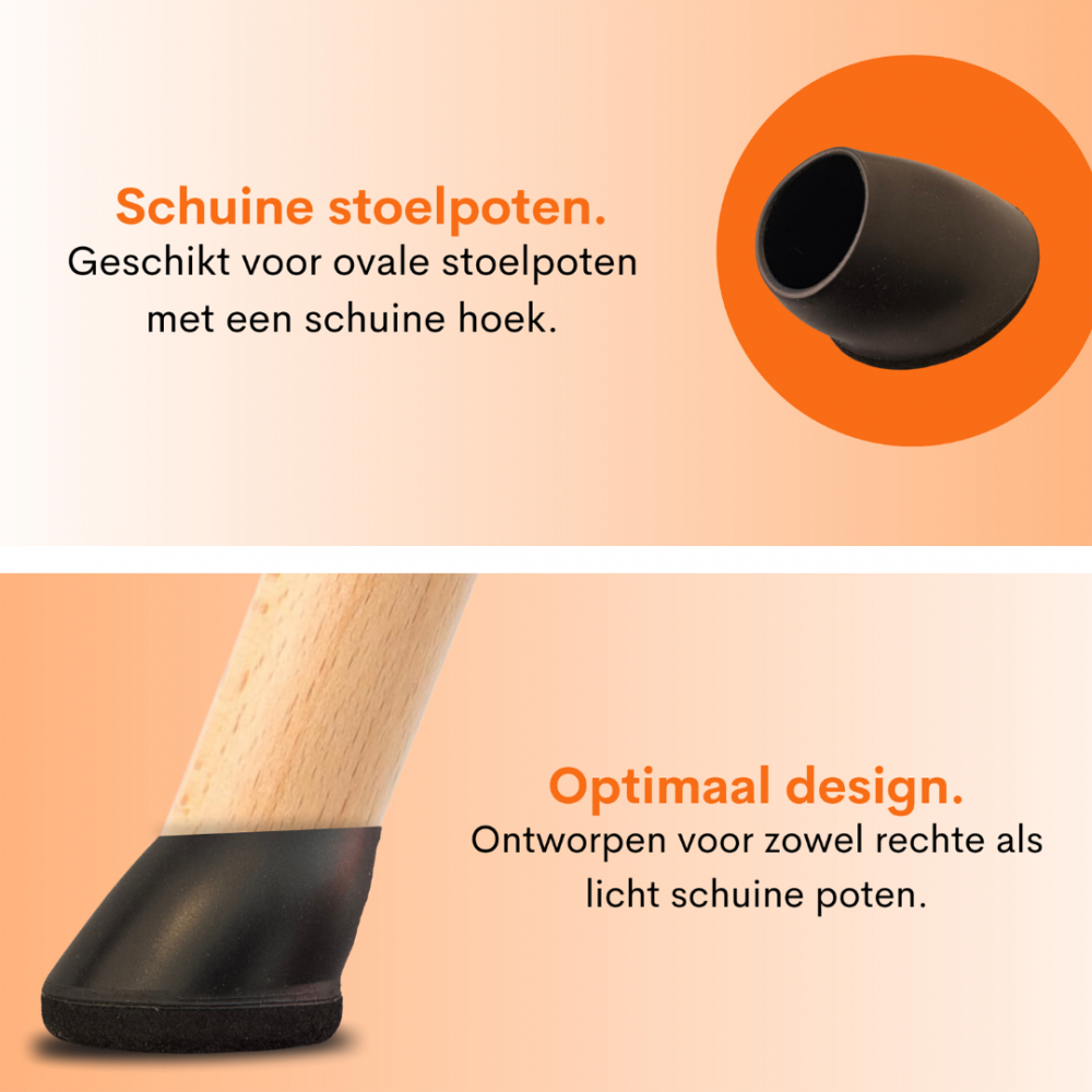 Flooq stoelpootdop met vilt finn ovaal schuin 45 x 30 mm zwart 8 st.