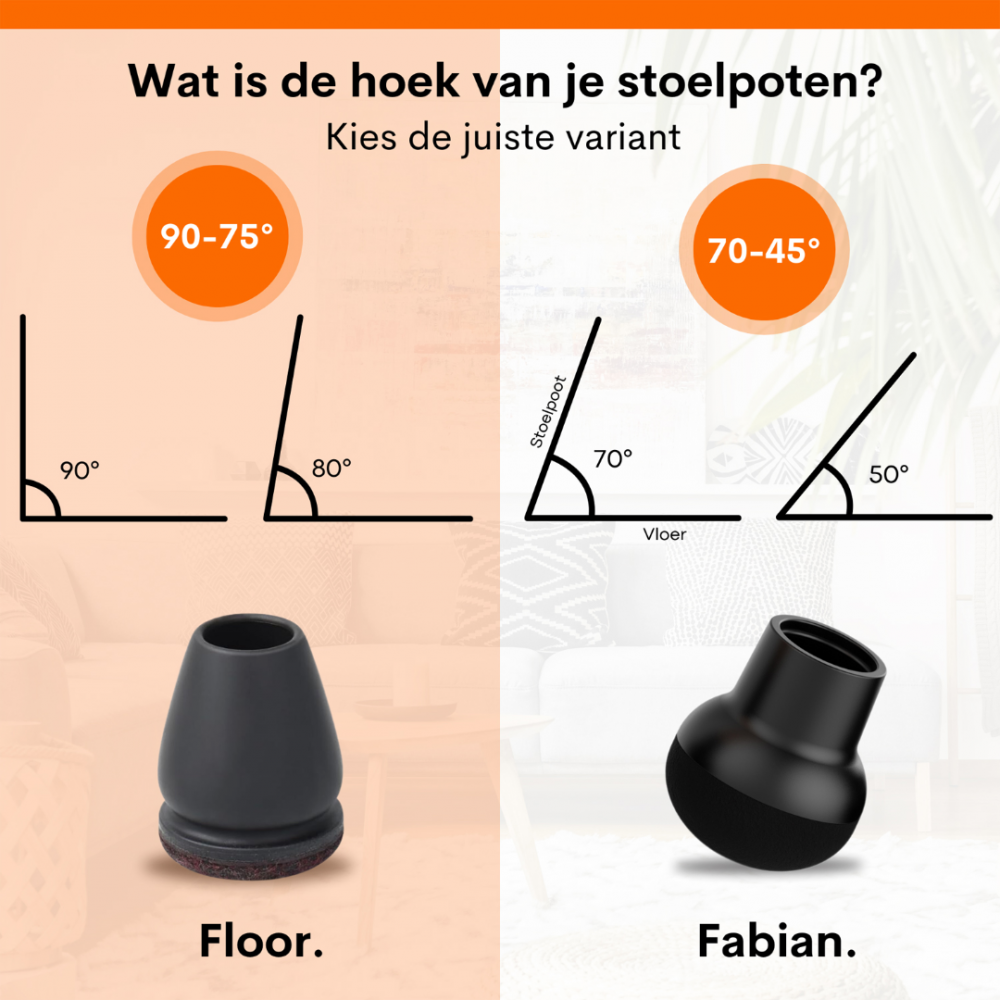 Flooq stoelpootdop met vilt floor rond 14 tot 21 mm zwart 8 st.