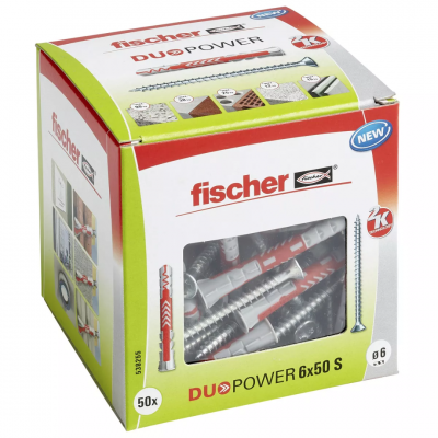 Fischer DuoPower nylonplug 6x50mm S met schroef 50 stuks Fischer DuoPower nylonplug 6x50mm S met schroef 50 stuks