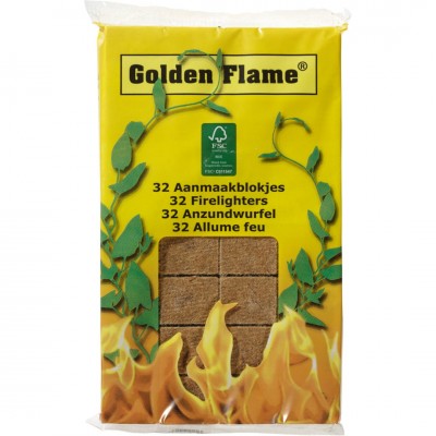 Golden Flame aanmaakblokjes houtvezels bruin 32 stuks