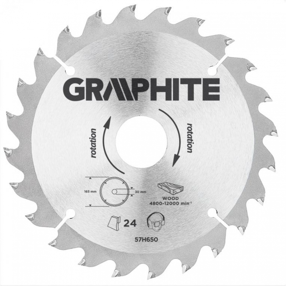 Graphite Circelzaagblad 165mm Asgat 30mm Tanden 24 Dikte 2.8 Vulringen 16/20/25 TCT