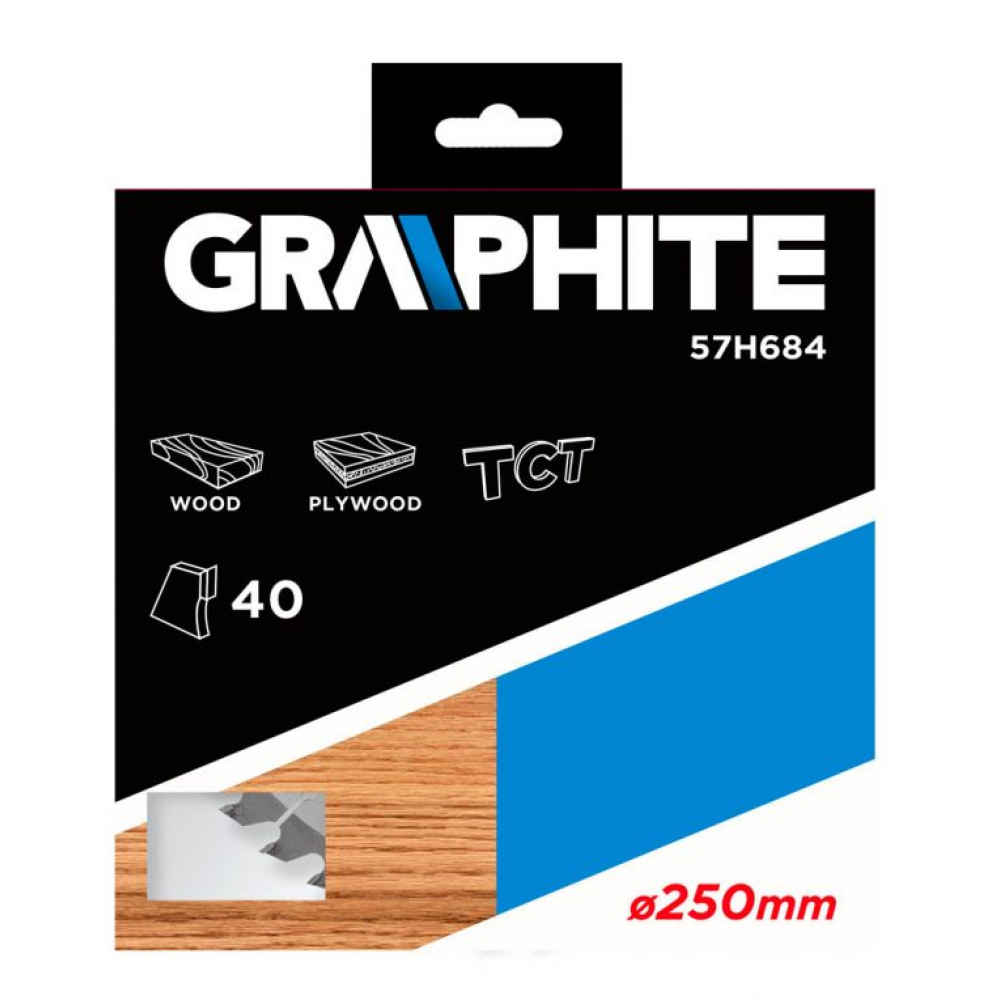 Graphite Circelzaagblad 250mm Asgat 30mm Tanden 40 Dikte 3.2 Vulringen 16/20/25 TCT