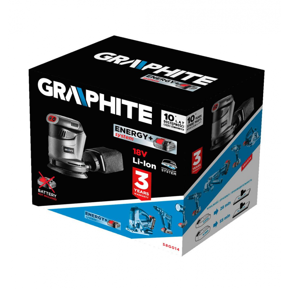 Graphite Excentrische Schuurmachine, 18v LI-ION, ENERGY +