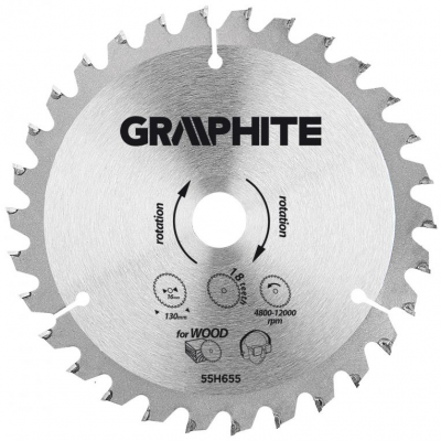 Graphite Circelzaagblad 130mm Asgat 16mm Tanden 18 Dikte 3,2 TCT