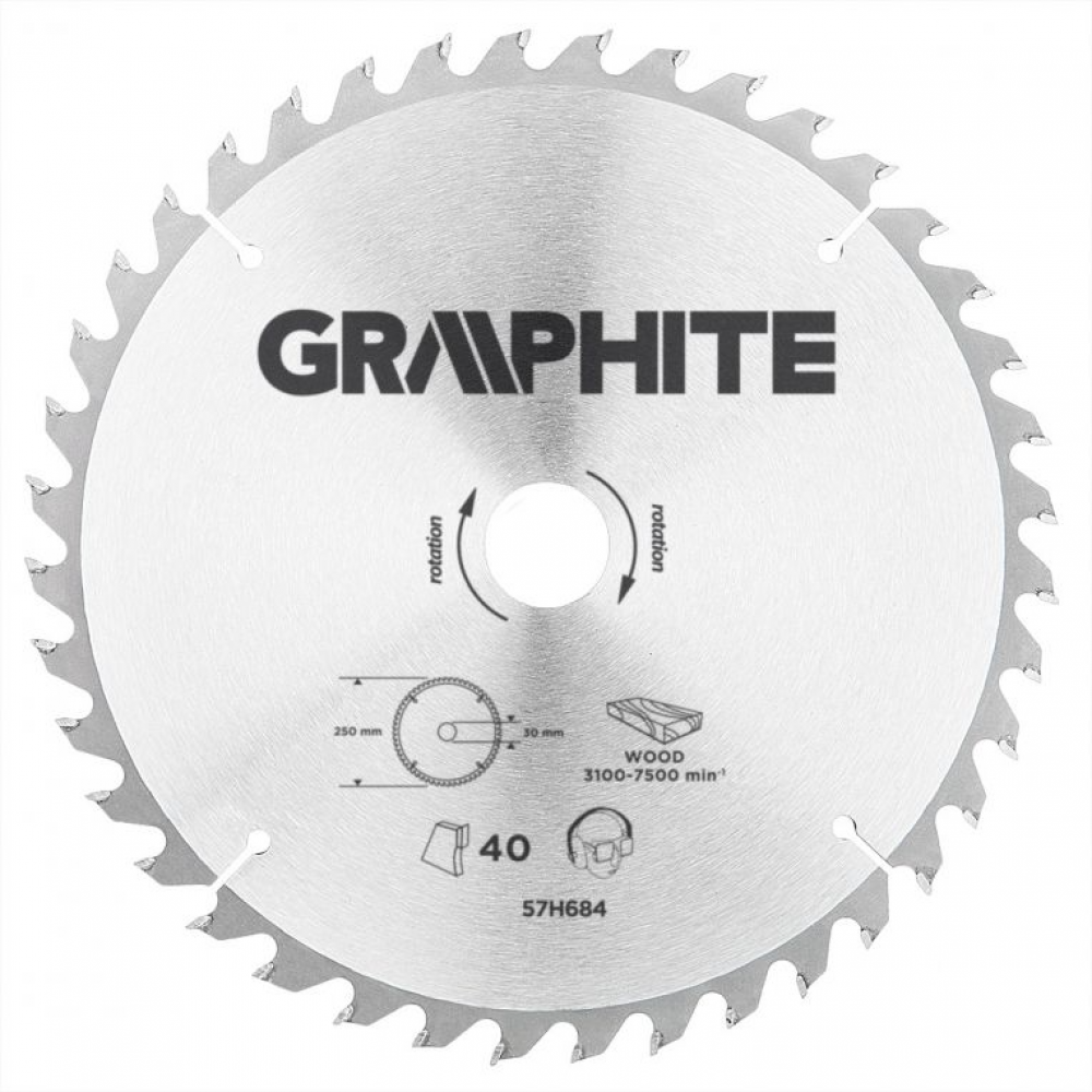 Graphite Circelzaagblad 250mm Asgat 30mm Tanden 40 Dikte 3.2 Vulringen 16/20/25 TCT