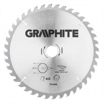 Graphite Circelzaagblad 255mm Asgat 30mm Tanden 40 Dikte 3.2 Vulringen 16/20/25 TCT