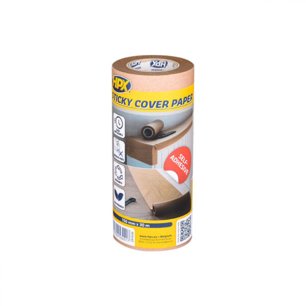 HPX Sticky Cover Paper zelfklevend afdekpapier bruin 150mm x 30m