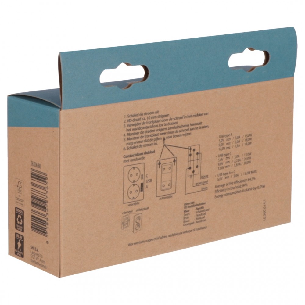 ION Industries V1/J1 contactdoos inbouw - 2-voudig - randaarde - USB A/C - alpin wit