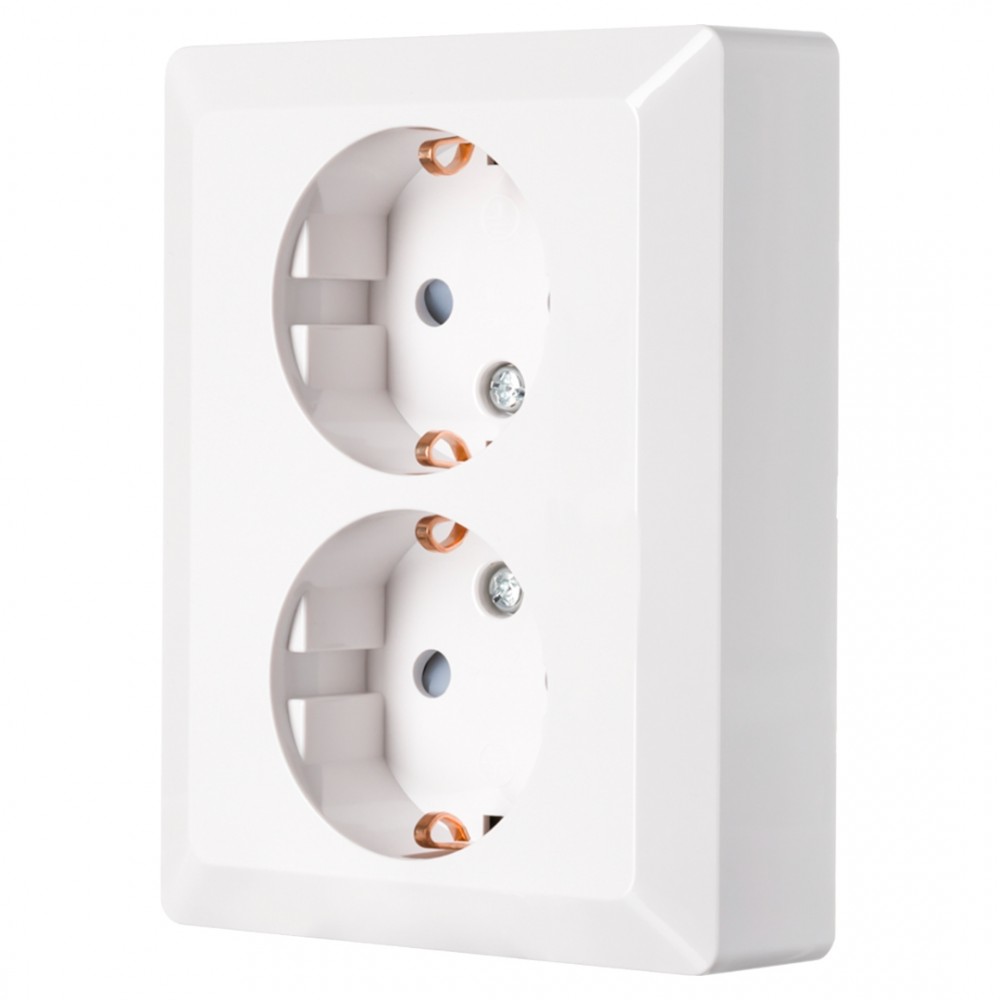 ION Industries E1 contactdoos inbouw - 2-voudig - randaarde - alpin wit