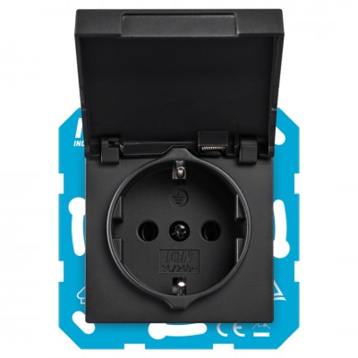 ION Industries V1/J1 contactdoos inbouw - 1-voudig - randaarde - spatwaterdicht - met aanraakbeveiliging - met klep - 71 x 71 x 32 mm - zwart