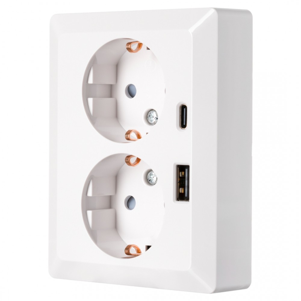 ION Industries V1/J1 contactdoos inbouw - 2-voudig - randaarde - USB A/C - alpin wit