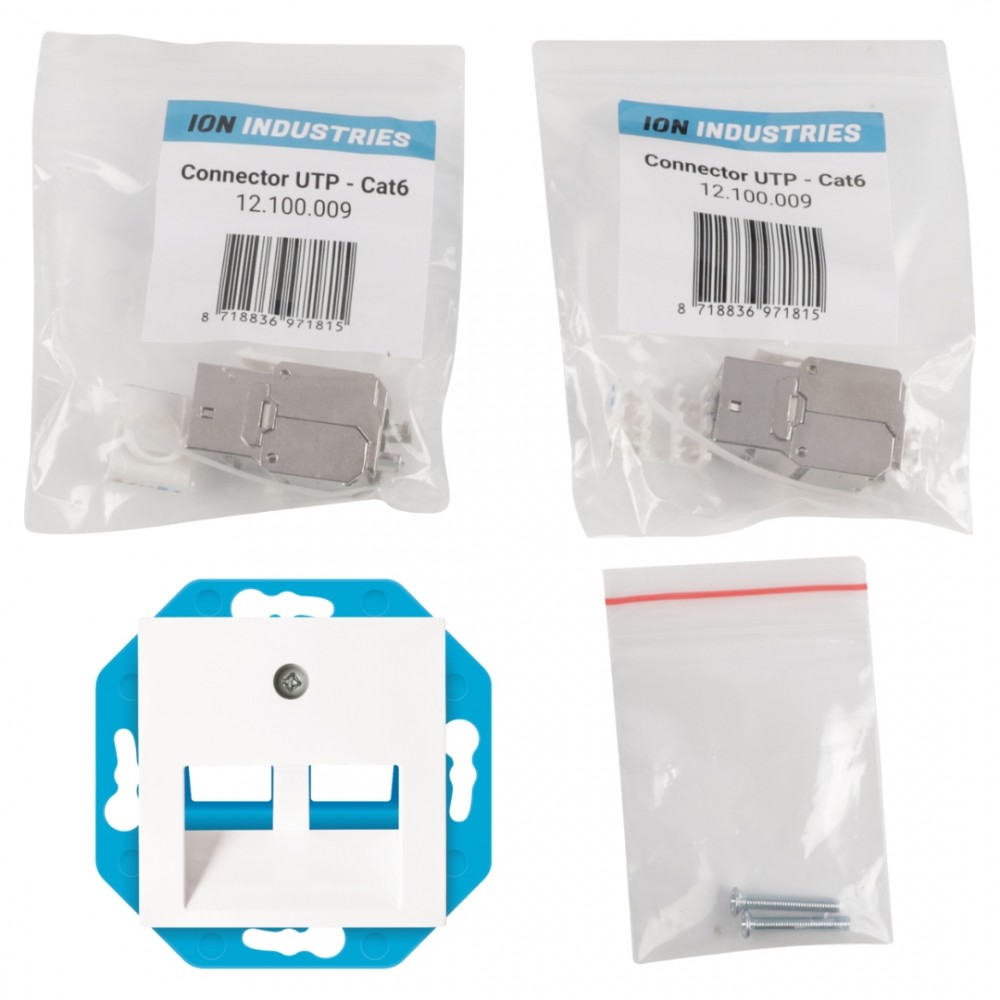 ION Industries V1/J1 contactdoos inbouw - UTP - 2 x CAT6 - 30 gr - alpin wit