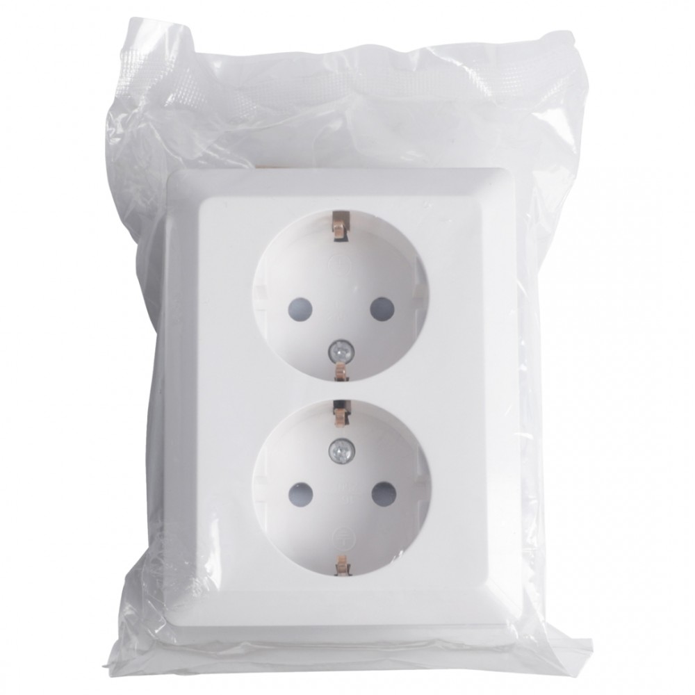 ION Industries E1 contactdoos inbouw - 2-voudig - randaarde - alpin wit