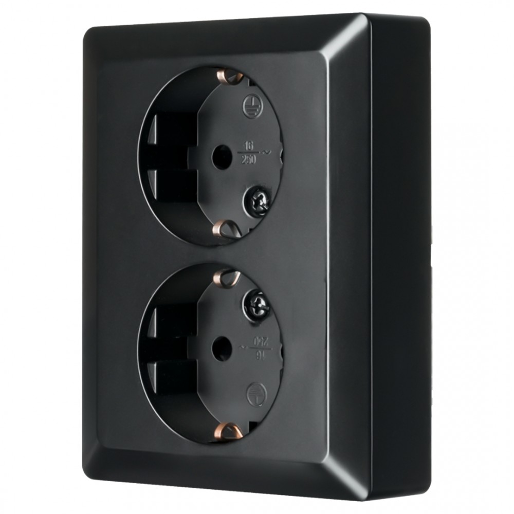 ION Industries E1 contactdoos inbouw - 2-voudig - randaarde - mat zwart