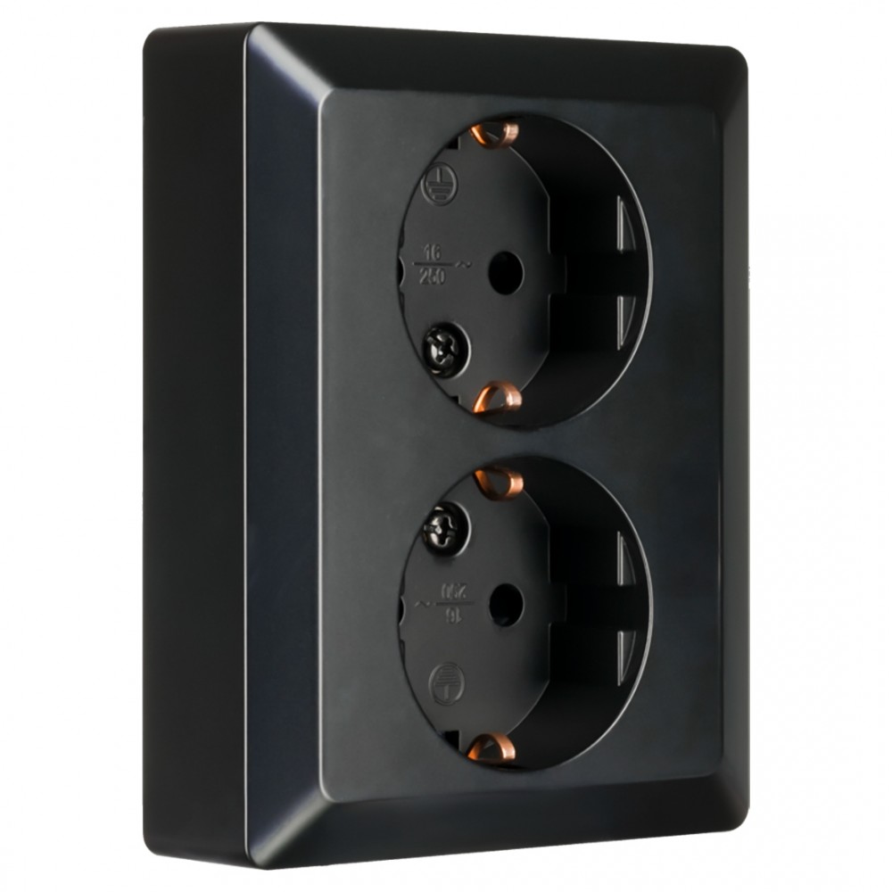 ION Industries E1 contactdoos inbouw - 2-voudig - randaarde - mat zwart