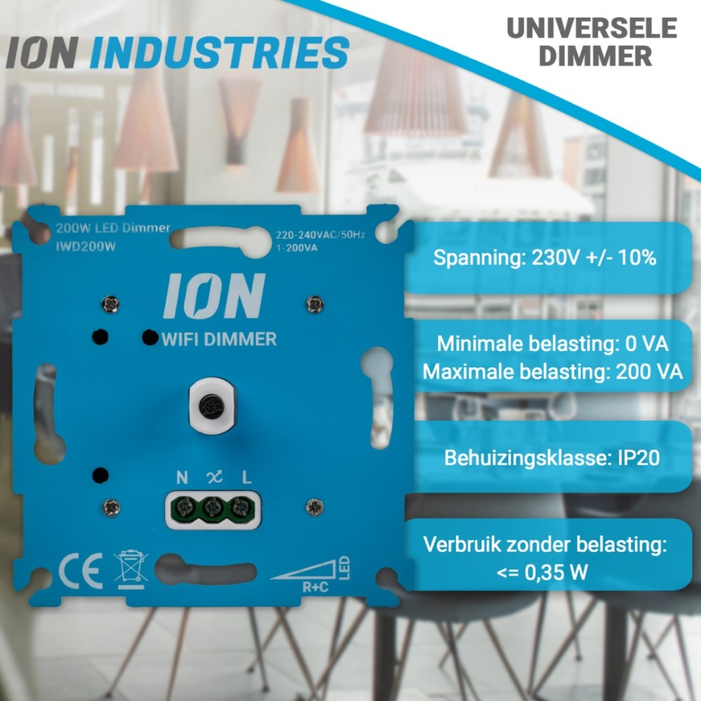ION Industries dimmer inbouw - LED - 1-200W - DR - WIFI - RC element - blauw