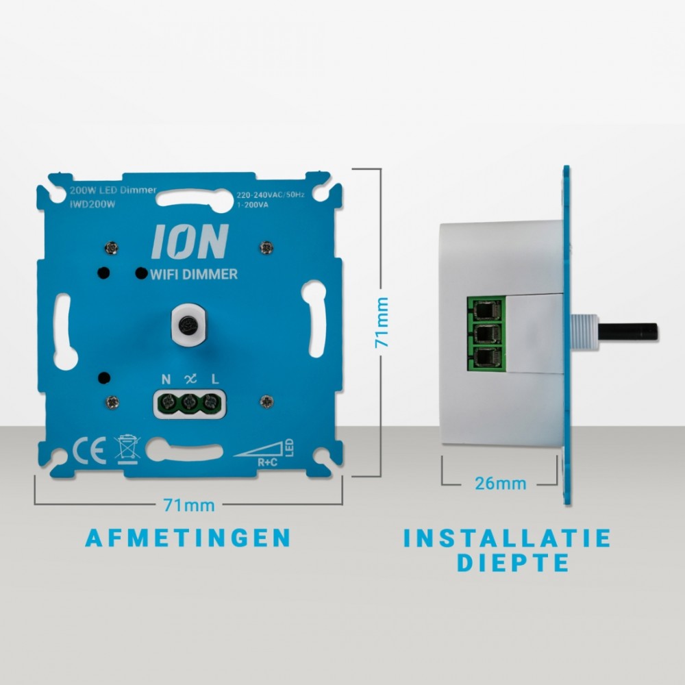 ION Industries dimmer inbouw - LED - 1-200W - DR - WIFI - RC element - blauw