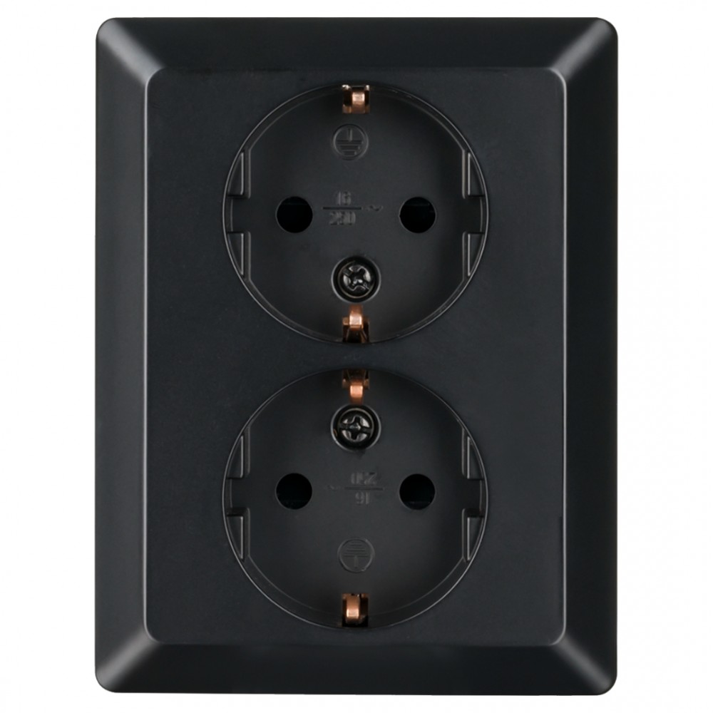 ION Industries E1 contactdoos inbouw - 2-voudig - randaarde - mat zwart