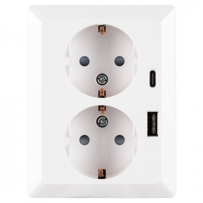 ION Industries V1/J1 contactdoos inbouw - 2-voudig - randaarde - USB A/C - alpin wit