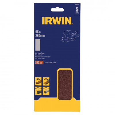 Irwin schuurvel 230 x 93 mm K60 voor klembevestiging, zonder perforatie, 5 stuks.