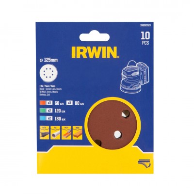 Irwin 10-delige set schuurschijf (125mm) t.b.v. excentrische schuurmachine K60/80/120/180