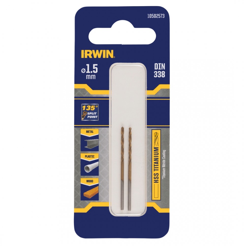 Irwin titanium metaalboor Ø1.5 mm 2 stuks