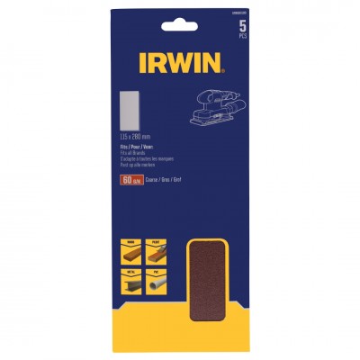 Irwin schuurvel 280 x 115 mm K60 voor klembevestiging, zonder perforatie, 5 stuks.