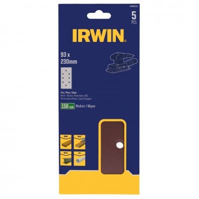 Irwin schuurvel 230 x 93 mm K150 voor klembevestiging, met perforatie voor B+D, 5 stuks.