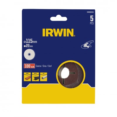 Irwin schuurschijf voor haakse slijper Ø115 mm korrelgrootte K100 5 stuks