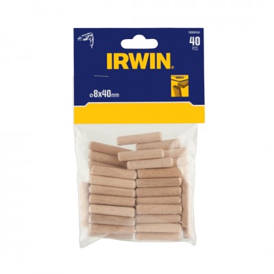 Irwin houten deuvels Ø8 mm. Inhoud 40 stuks.