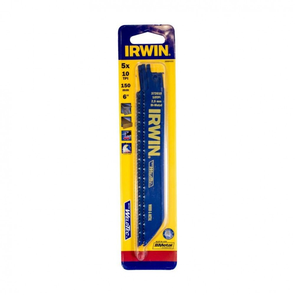 Irwin reciprozaagblad voor hout & metaal, 610R 150mm 10TPI, 5 stuks