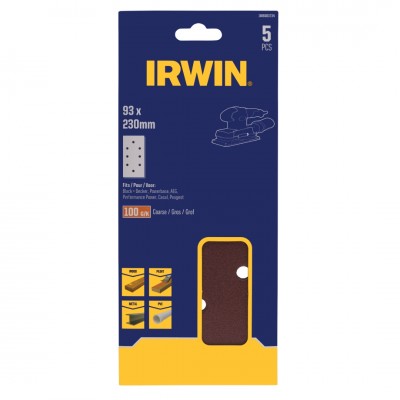 Irwin schuurvel 230 x 93 mm K100 voor klembevestiging, met perforatie voor B+D, 5 stuks.