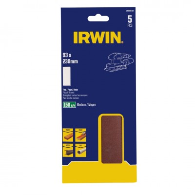 Irwin schuurvel 230 x 93 mm K150 voor klembevestiging, zonder perforatie, 5 stuks.