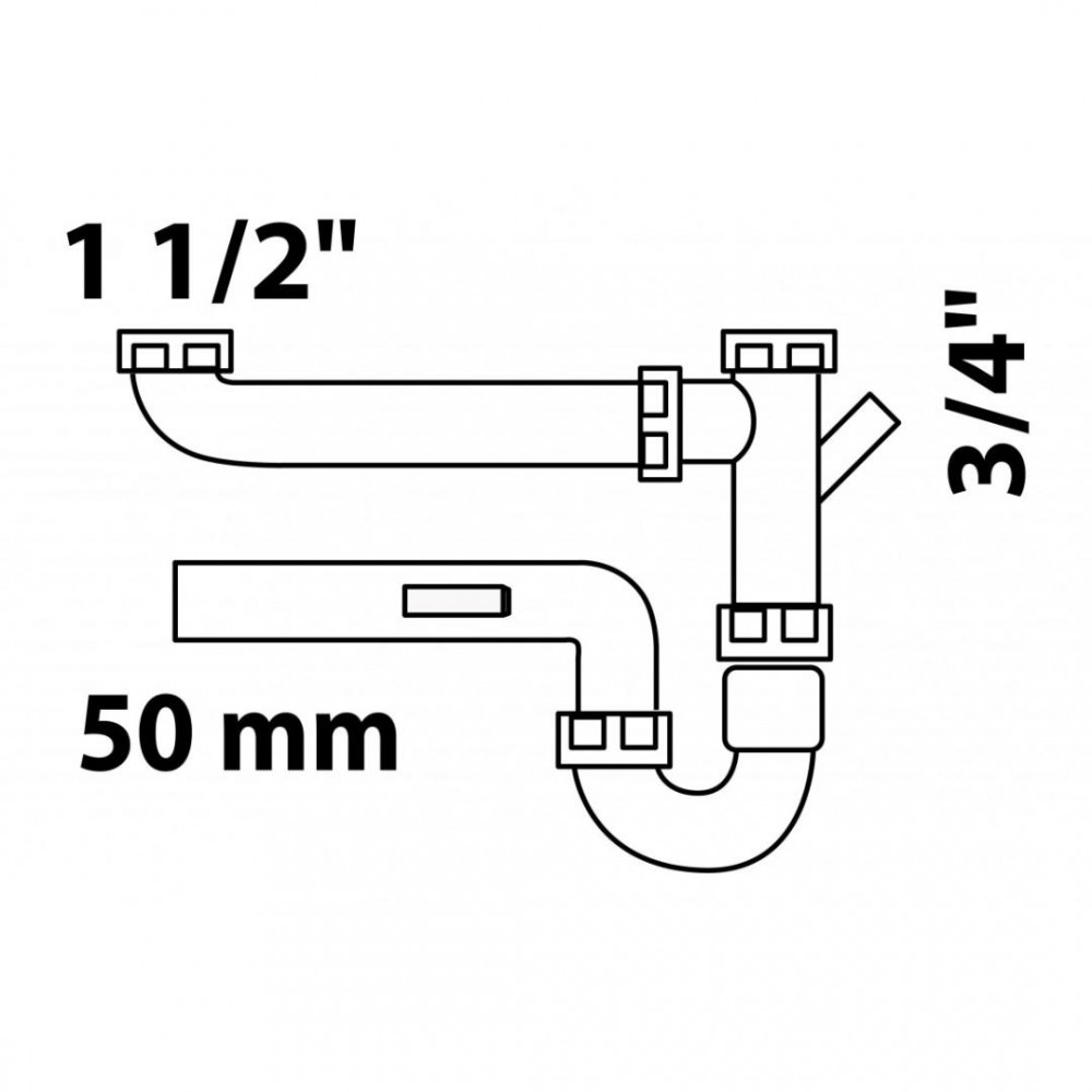 Kirchhoff buissifon voor dubbele spoelbak wit 1 1/2 x 50 mm met 3/4 toestelaansluiting