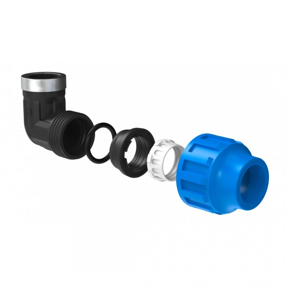 Kirchhoff PP knie 90°, 32 mm x 1BI, knelfitting voor tyleen/socarex