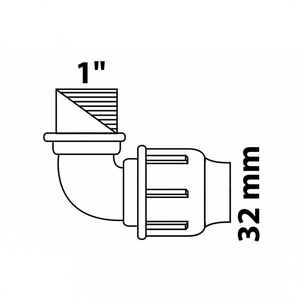 Kirchhoff PP knie 90°, 32 mm x 1BI, knelfitting voor tyleen/socarex