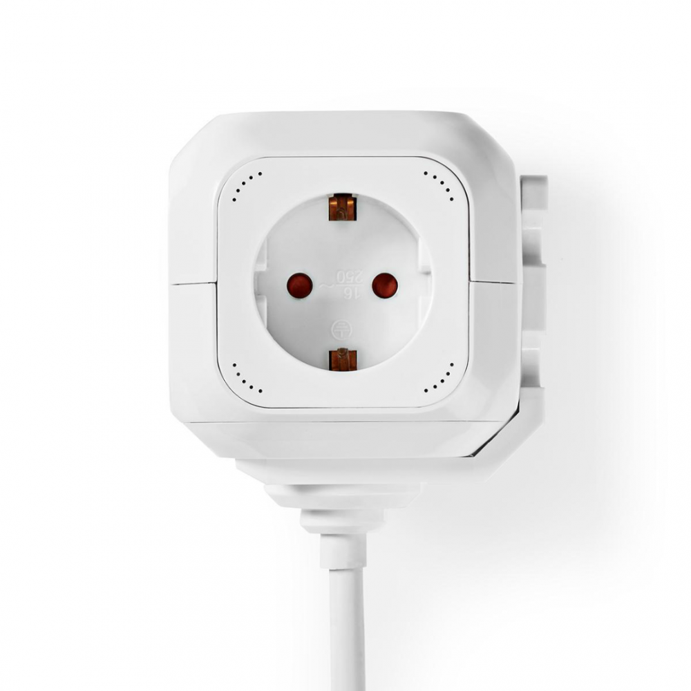 Stekkerdoos kubus Randaarde stekker en USB 1.5 meter wit Stekkerdoos kubus Randaarde stekker en USB 1.5 meter wit