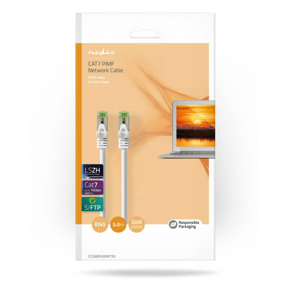 CAT7 Netwerkkabel S/FTP RJ45 Male 5.00 m Snagless Rond LSZH Wit CAT7 Netwerkkabel S/FTP RJ45 Male 5.00 m Snagless Rond LSZH Wit