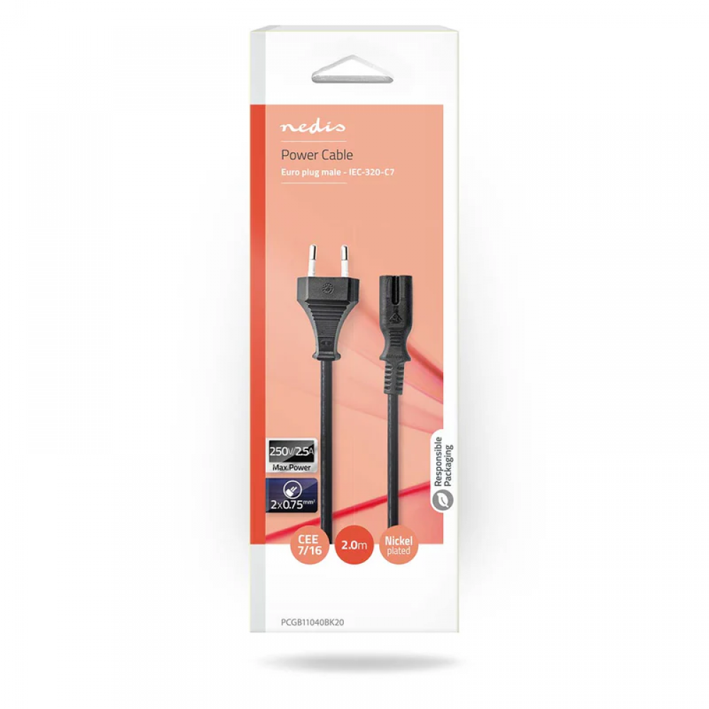 Nedis Stroomkabel Euro Male - IEC-320-C7 - Recht - 2 meter Nedis Stroomkabel Euro Male - IEC-320-C7 - Recht - 2 meter