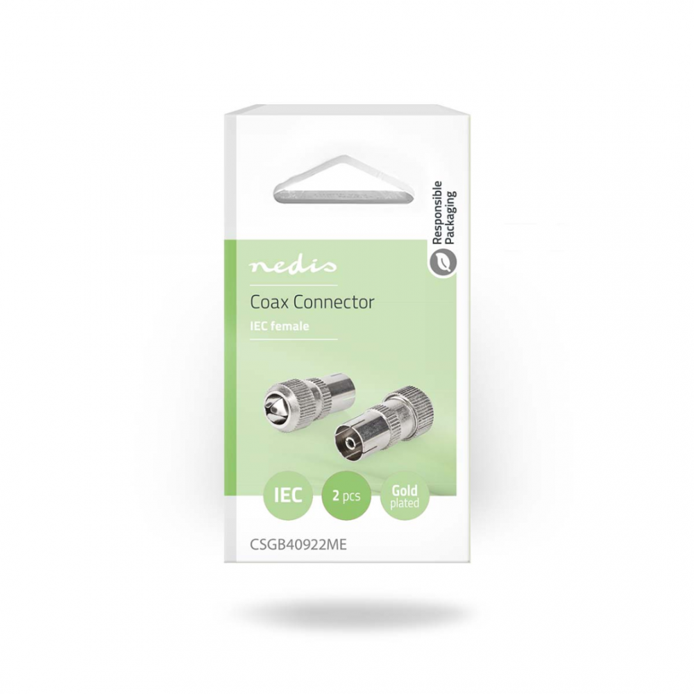 Nedis IEC (Coax) Connector Recht Female Vernikkeld Metaal Zilver 2 Stuks