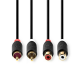 Nedis Stereo-Audiokabel 2x RCA Male 2x RCA Female Verguld 2.00 m Rond Antraciet