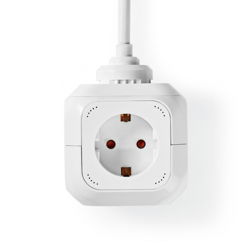 Stekkerdoos kubus Randaarde stekker en USB 1.5 meter wit Stekkerdoos kubus Randaarde stekker en USB 1.5 meter wit