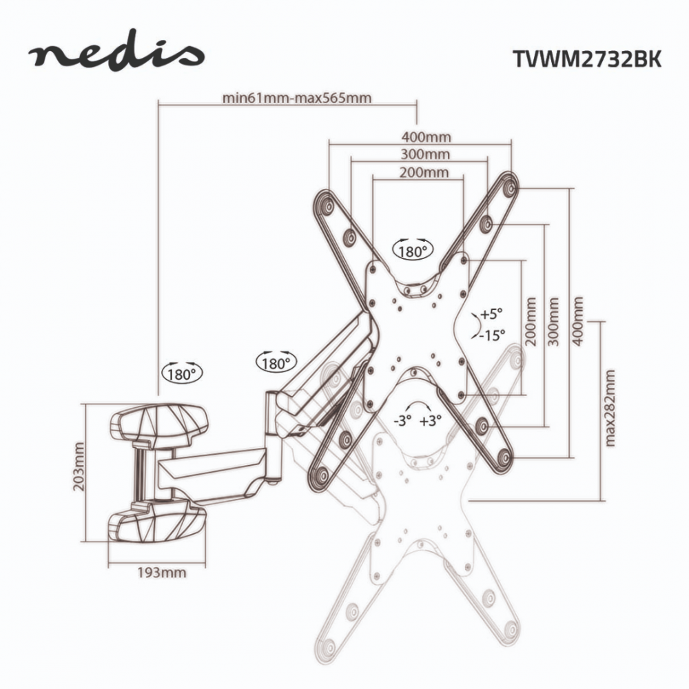 Nedis Verticale TV-Muurbeugel 23 - 55 | Maximaal schermgewicht: 30 kg