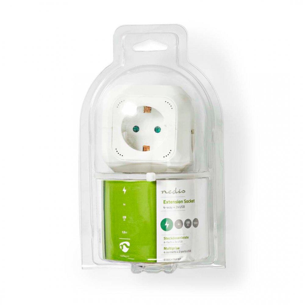 Stekkerdoos kubus Randaarde stekker en USB 1.5 meter wit Stekkerdoos kubus Randaarde stekker en USB 1.5 meter wit