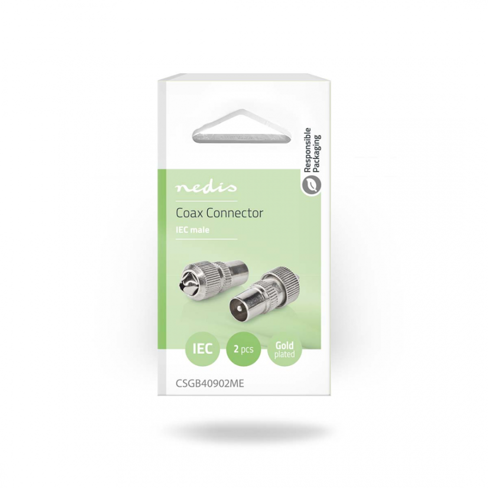 Nedis IEC (Coax) Connector Recht Male Vernikkeld 75 Ohm Metaal Zilver 2 Stuks