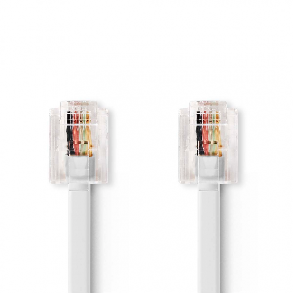 Nedis Telecomkabel RJ11 Male Plat Goud Verguld 10 meter Wit