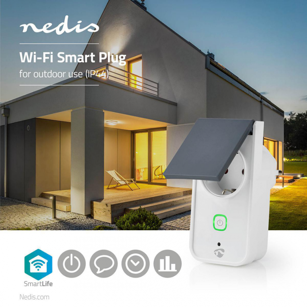 Nedis SmartLife Slimme Stekker Wi-Fi IP44 Energiemeter 3680 Watt