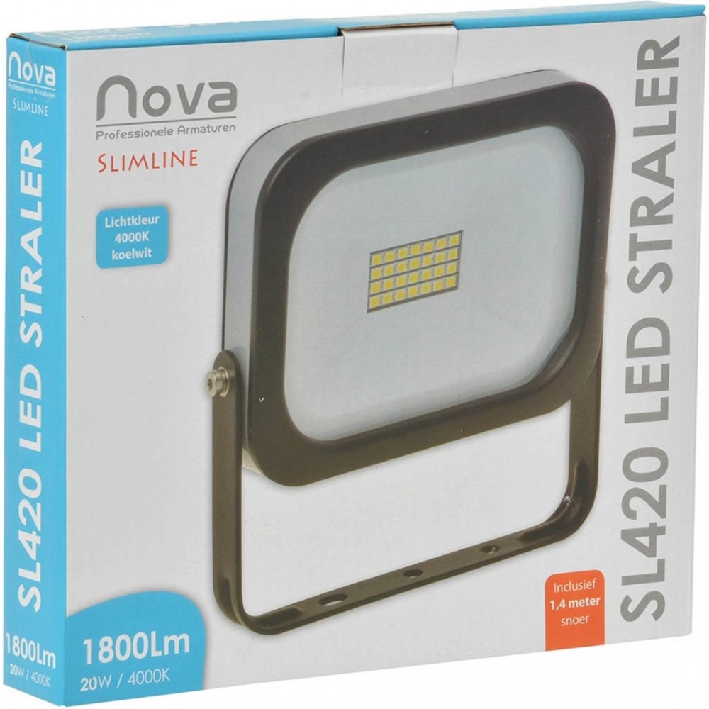 Nova LED Straler - Bouwlamp - Type SL20 - Type Slimeline - 20 Watt - 4000K - 1800 Lumen