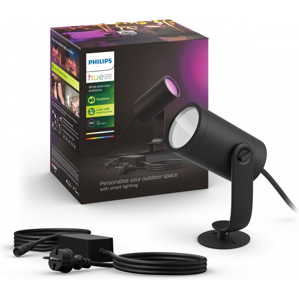 Philips Hue Outdoor Lily Prikspot startset White and Color Ambiance 1 Lichtpunt Zwart 8W IP65