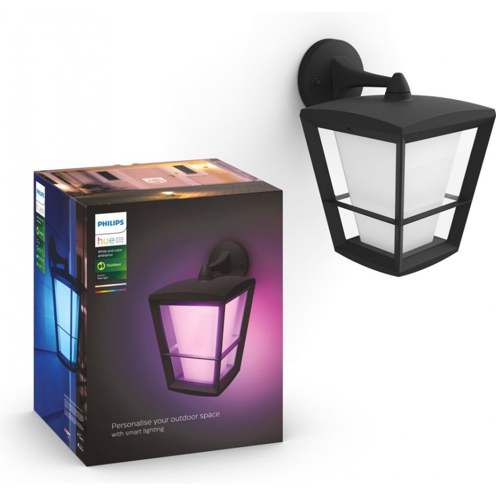 Philips Hue Outdoor Econic Downlight Wandlamp White and Color Ambiance Gëintegreerd LED Zwart 15W IP44